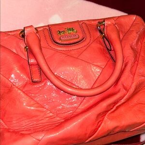 Coach Vibrant Coral Quilted Shoulder Bag
